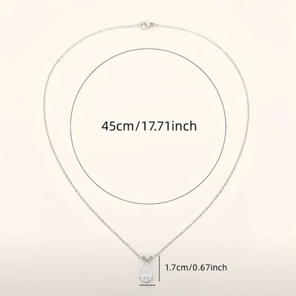 Silver Plated Teardrop Cubic Zirconia Pendant Necklace - Picture 5 of 6